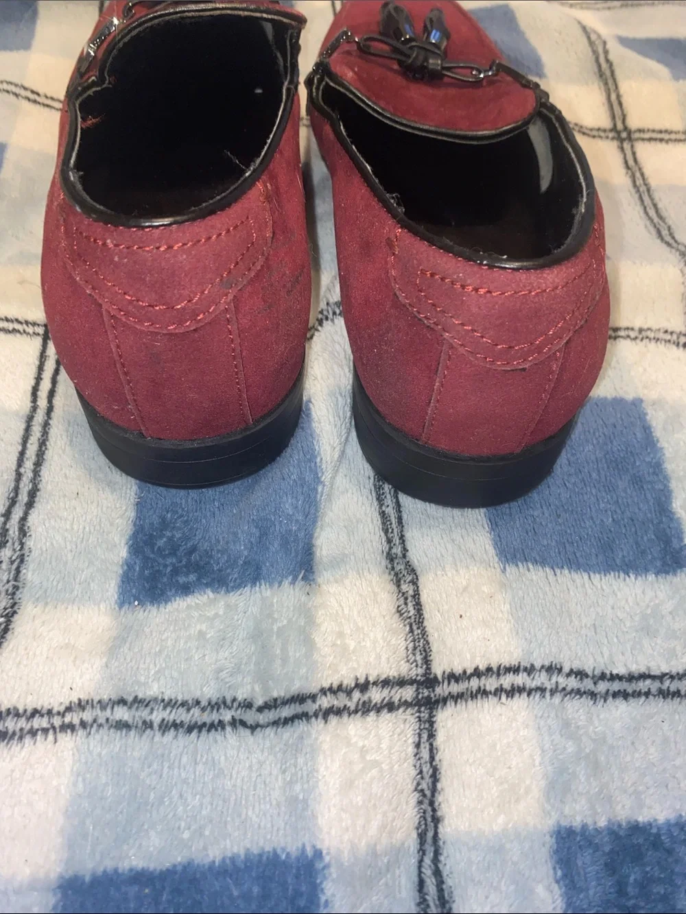ASOS Burgundy Suede Tassel Loafers with Black Trim
